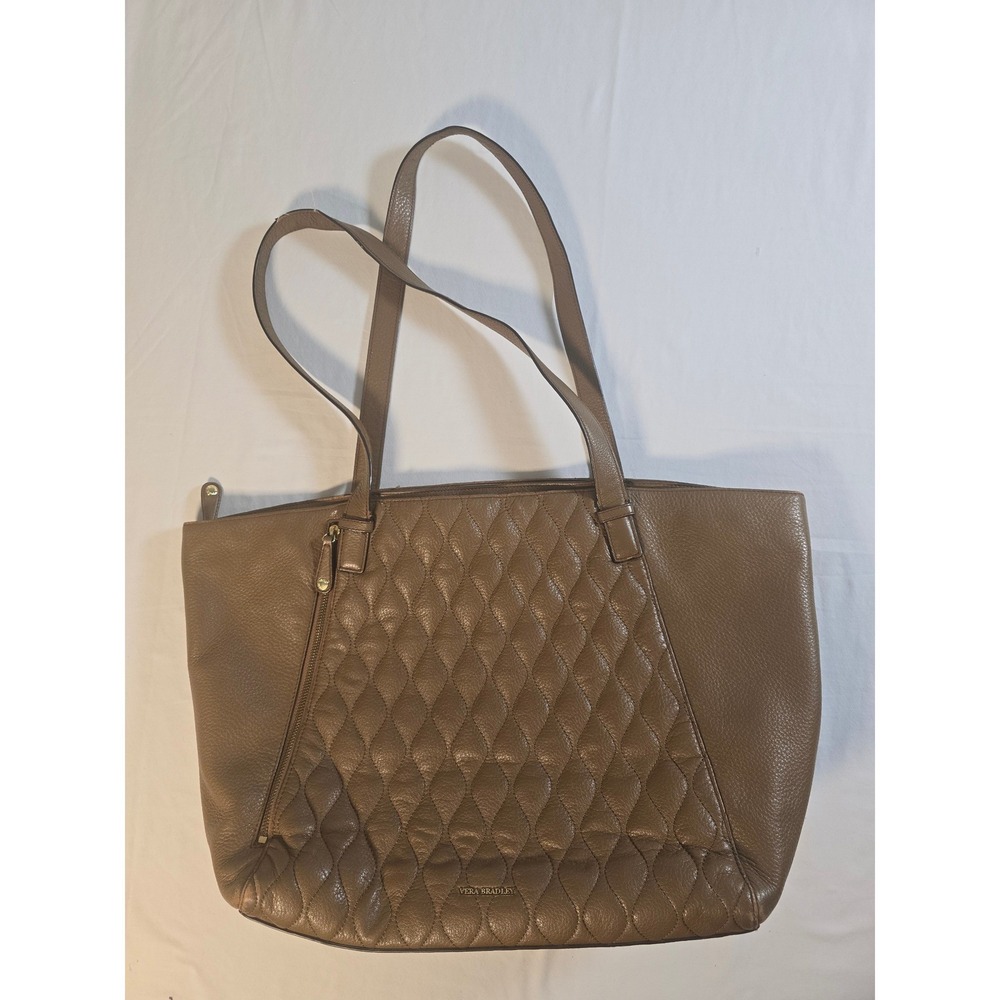 Vera Bradley Quilted Pebble Leather Tote Bag Taupe‎ Brown Floral Lining Large